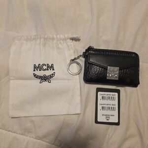 MCM PATRICIA ZIP CARD CASE IN VISETOS BLACK